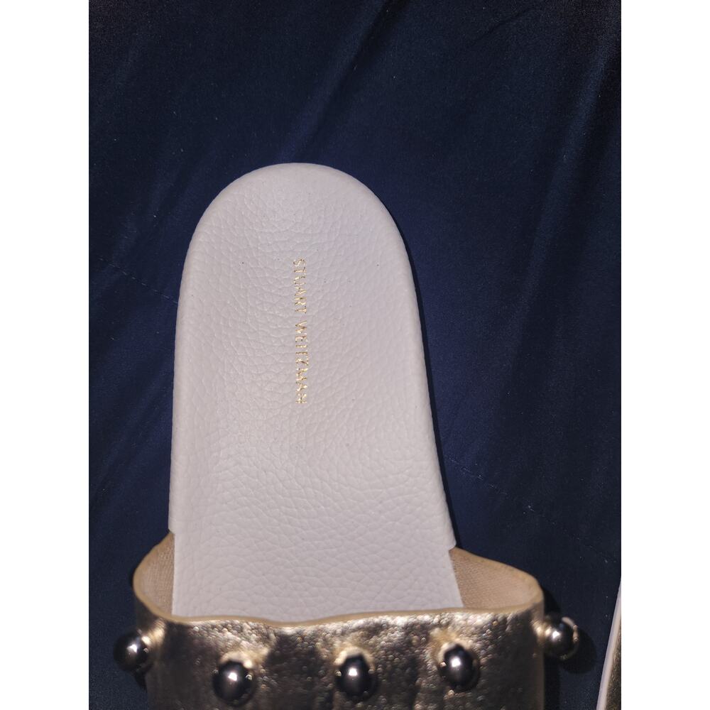 Stuart Weitzman Superstud Pool Slide Sandals Gold… - image 3